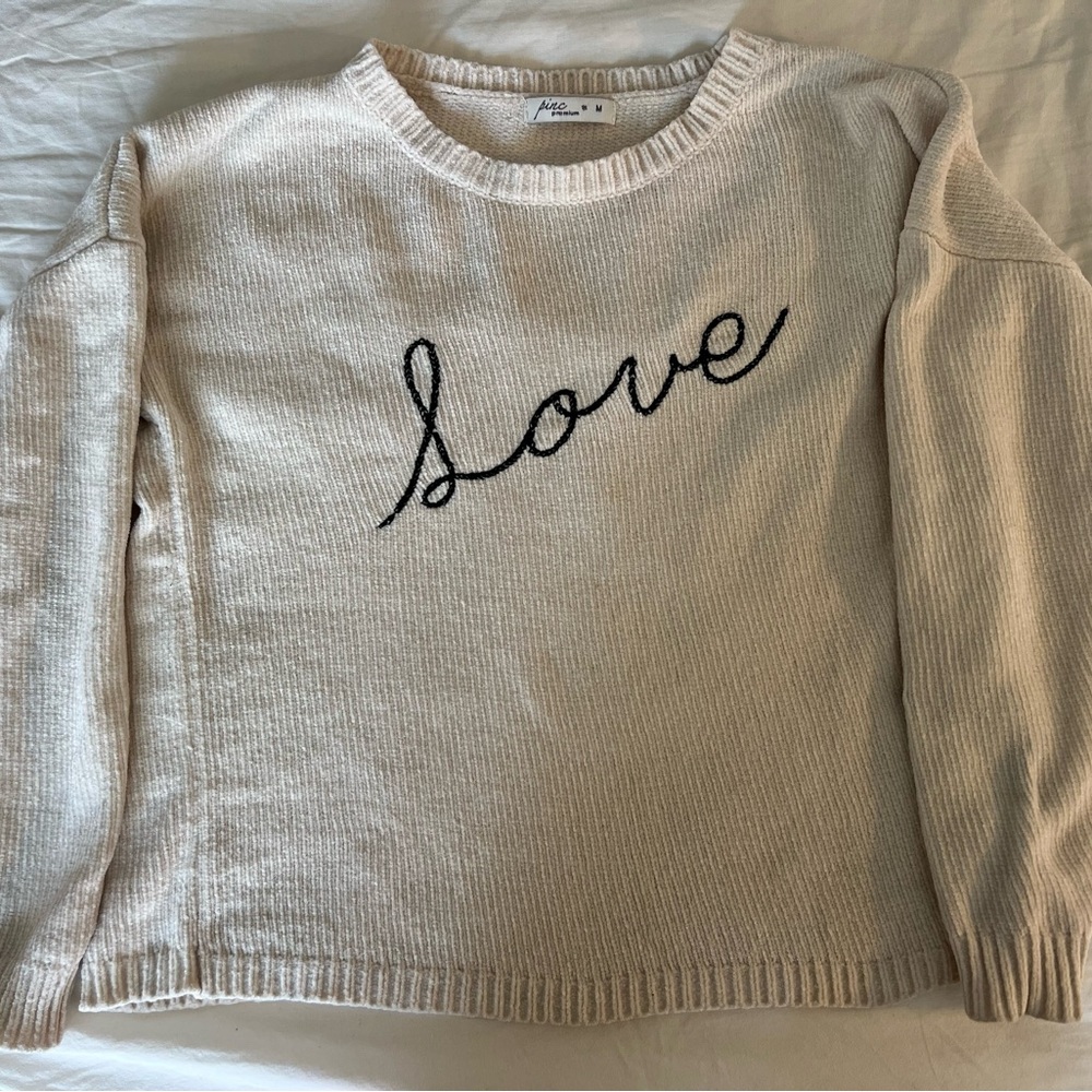 Pinc Beige Sweater with Love word